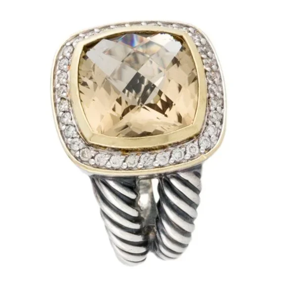 DAVID YURMAN 18K YELLOW GOLD & STERLING DIAMOND & SMOKEY QUARTZ ALBION RING - Picture 2 of 9